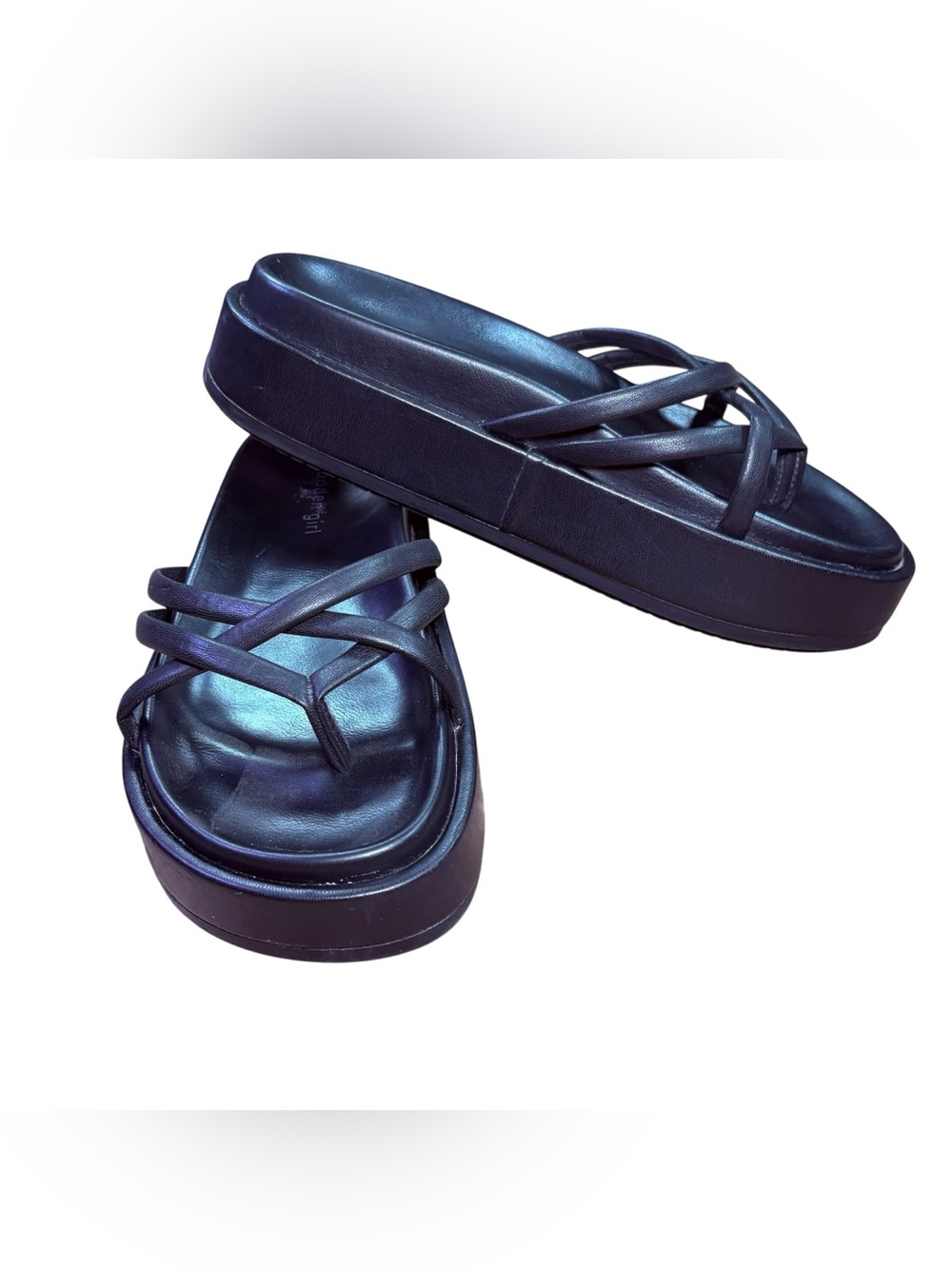 Madden Girl Black Platform Thong Sandals Women’s Size 7 Cushioned Slides